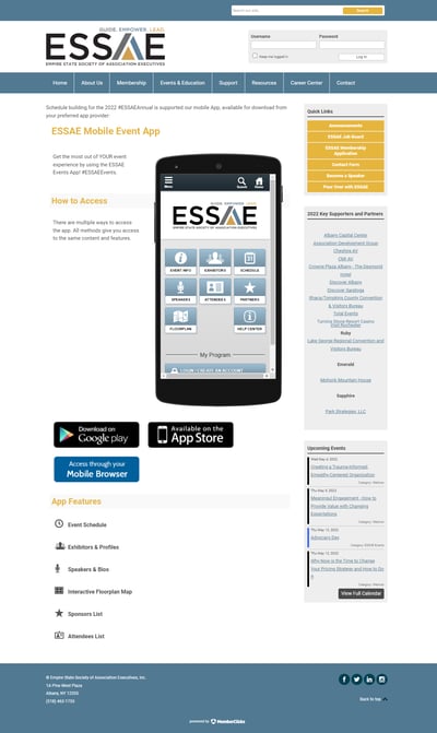 ESSAE Mobile App Page