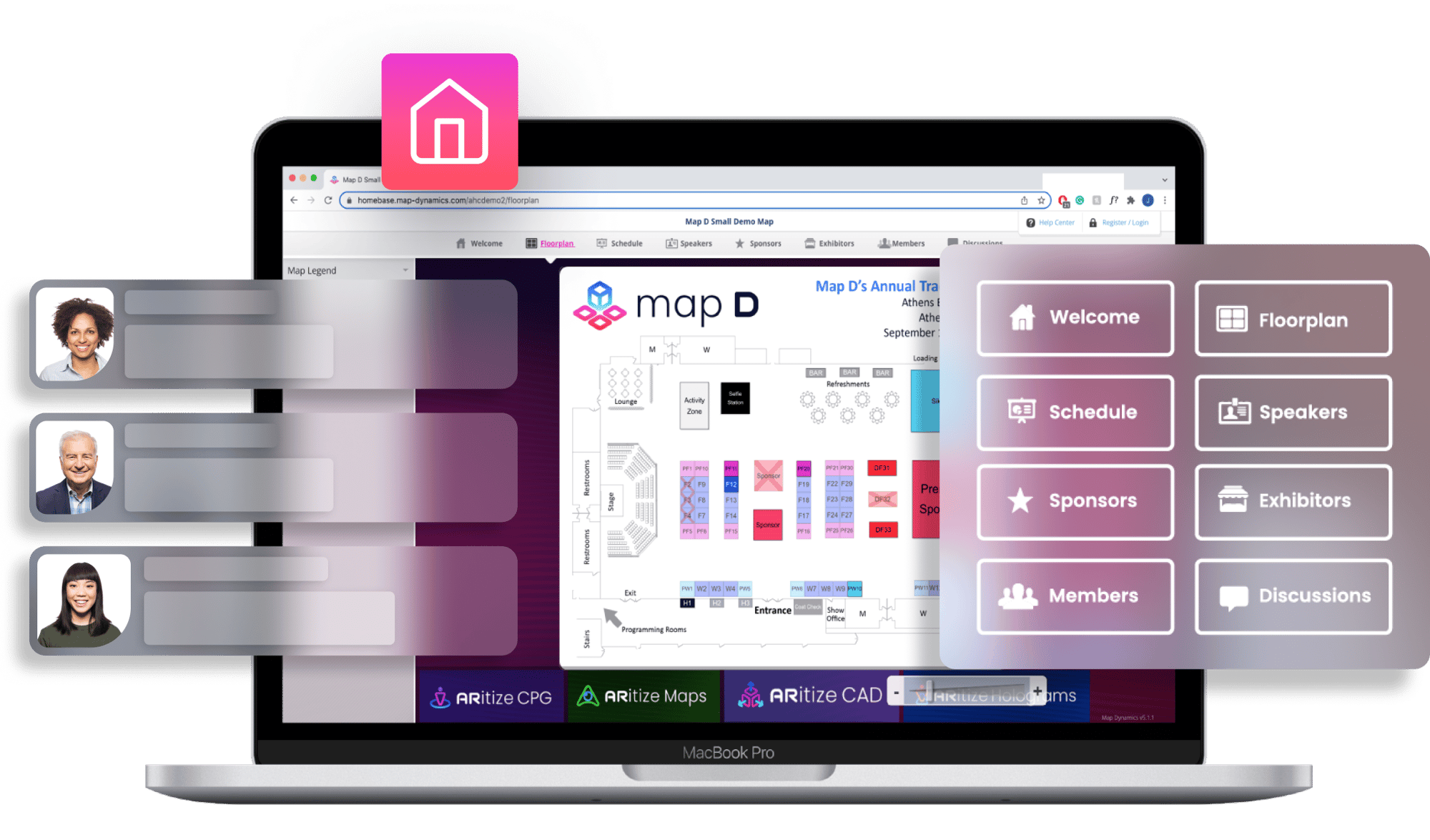Lead retrieval dashboard showing recent scans, lead scores, and export options