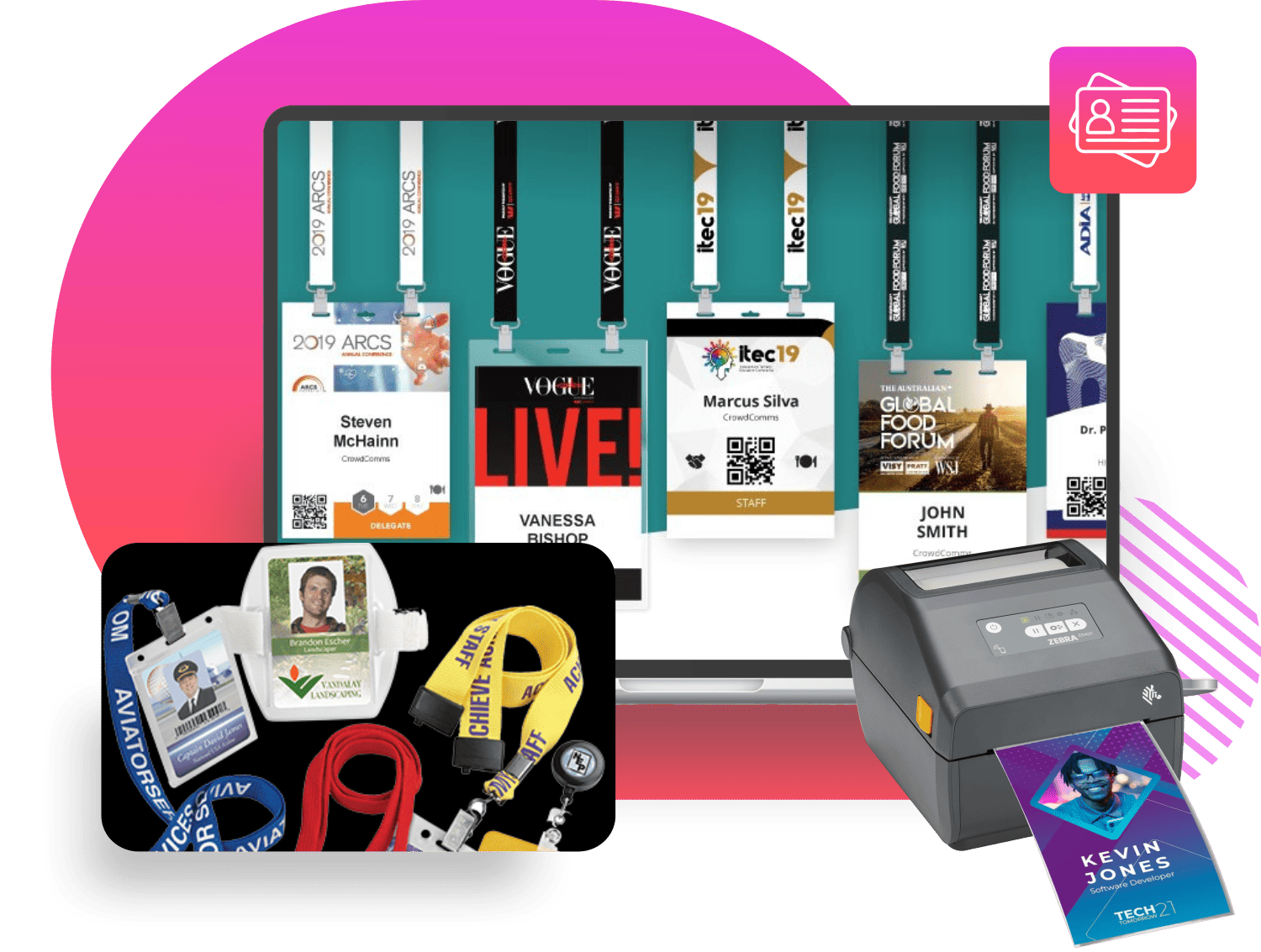 Multiple Event Badge Material Options